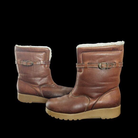 Vintage Sherpa Shearling Lined Leather Platform Boot Rubber Sole 70’s Dexter 8 - Picture 2 of 13
